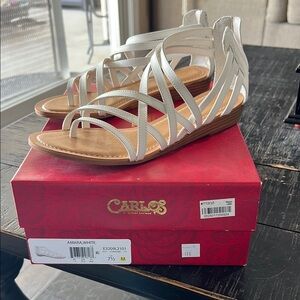 Carlos by Carlos Santana White and Tan Strappy Sandals
